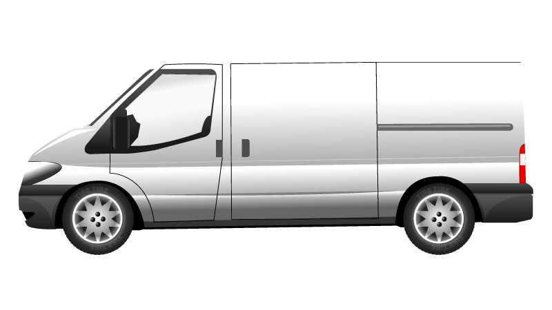 Flat style icon of a mobile van in white representing mobile tyre fitting
