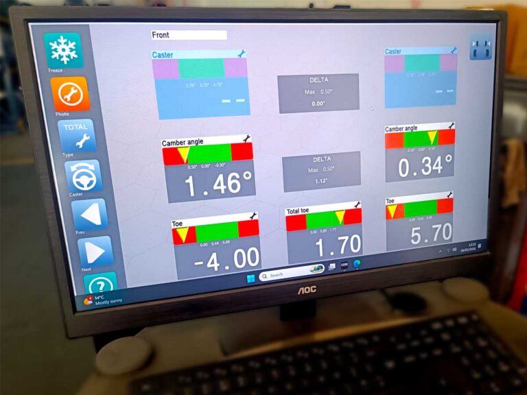 Software system at Bedhampton Tyres workshop used for wheel alignment and tracking